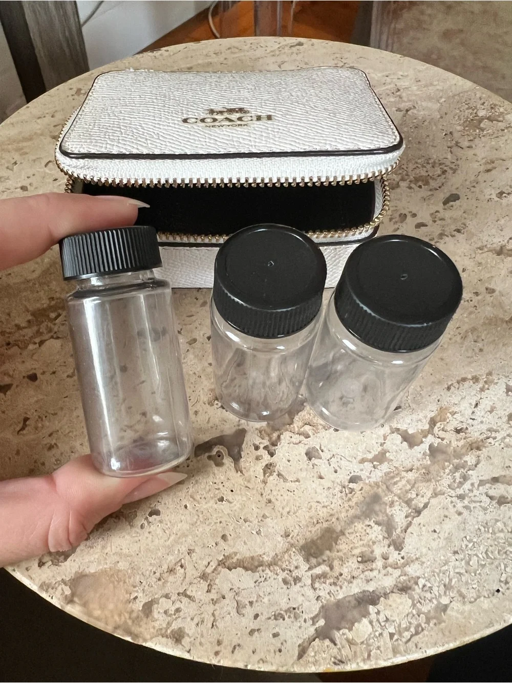 Coach White Pebbled Leather Travel Zip Pill Case with Gold Logo